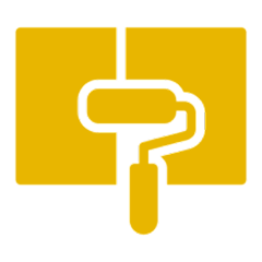 Yellow paint roller icon on black background.