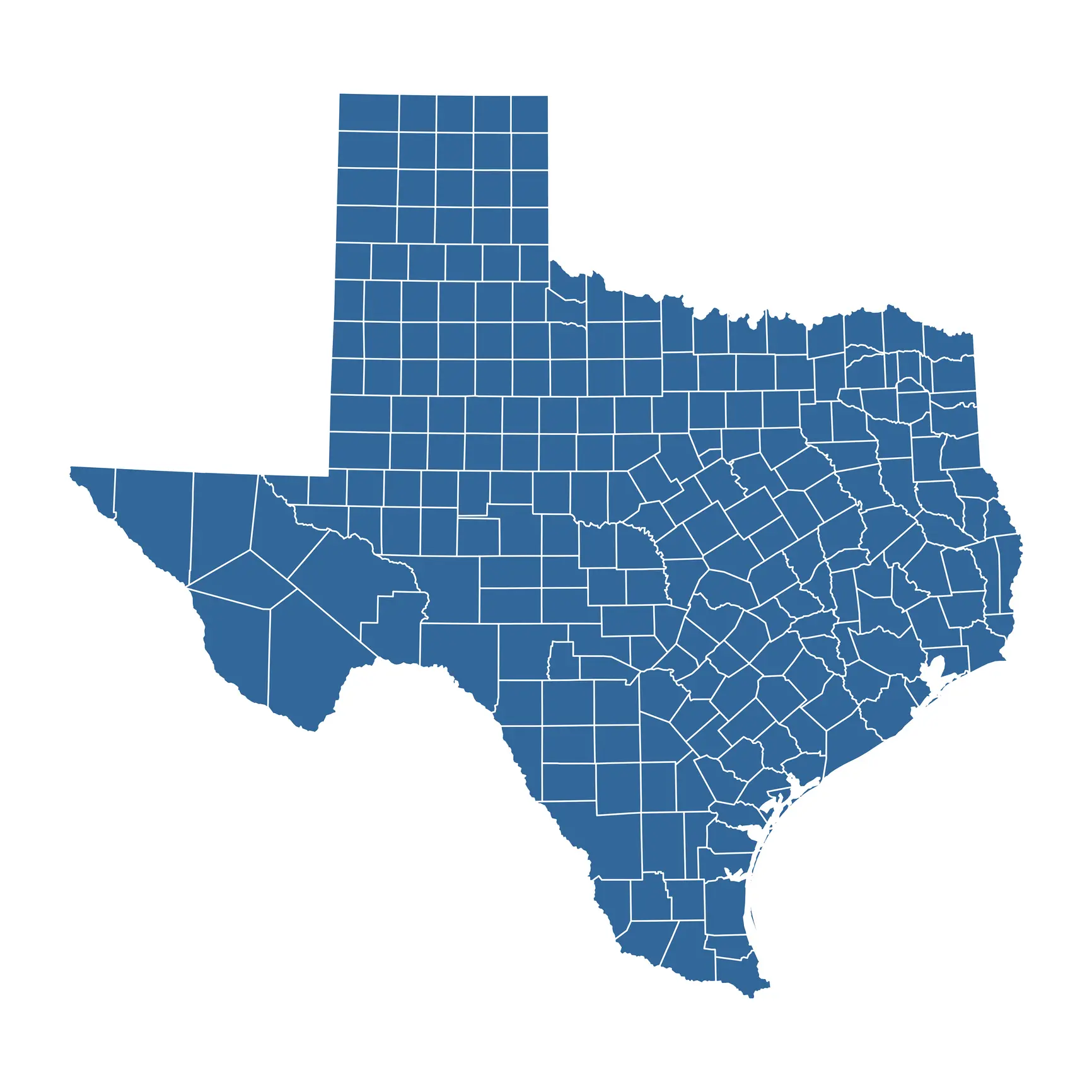Map of Texas with county borders.