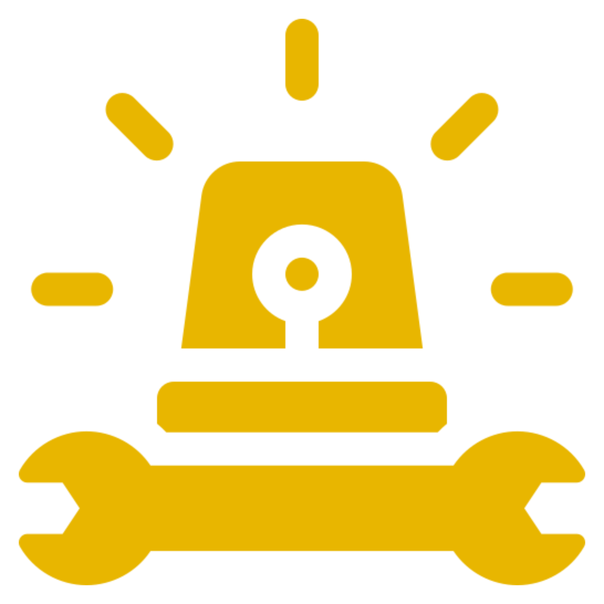 Yellow emergency and wrench icon on black.