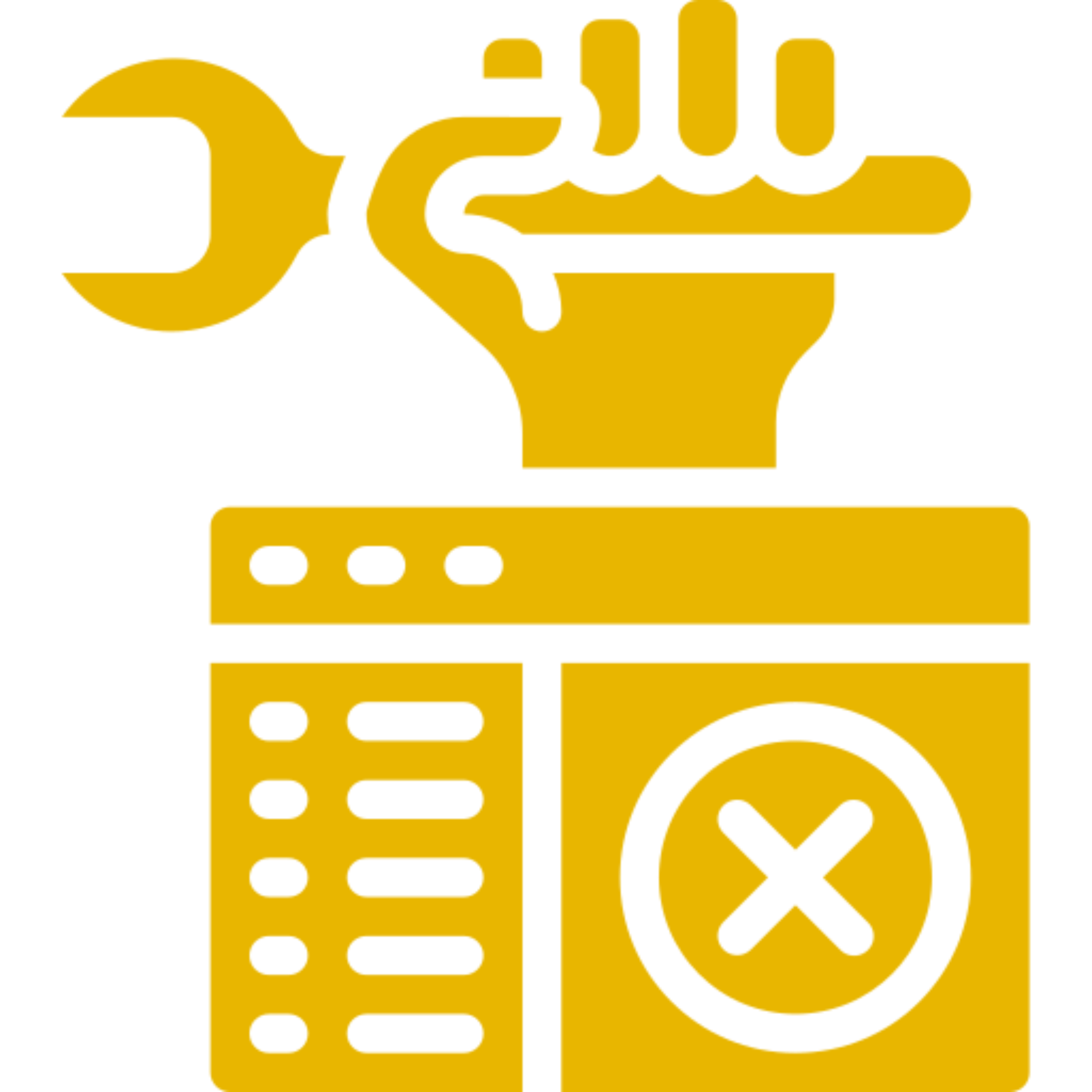 Wrench and hand above crossed-out box.